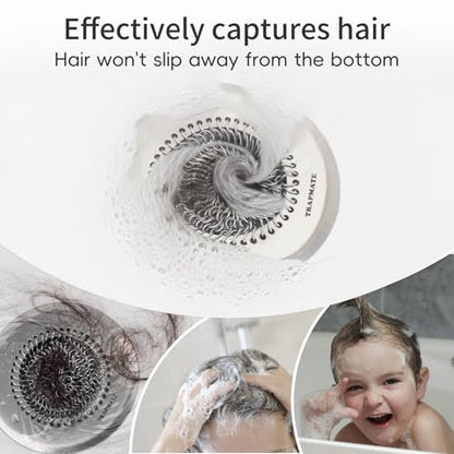 TRAPMATE Shower Drain Hair Catcher, 4.4" Anti-Clogging Bathtub Drain Cover | Easy Flip Cleaning, Traps Hair with Fast Drainage, Anti-Slip Drain Protector Fits Regular & Pop-up Drains (Patented Product) - color: Silver