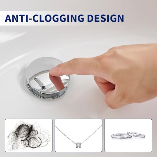 Homevacious Chrome Bathroom Sink Drain Pop up Drain Without Overflow | Rustproof Bathroom Sink Stopper with Detachable Strainer Basket All Metal Rustproof Fits 1-1/2" to 1-3/4" Sink Hole - color: Chrome