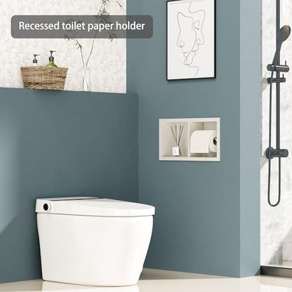 Neodrain White Recessed Toilet Paper Holder,for Standard/Mega Roll | Dual Roll, 304 Stainless Steel, Hidden In-Wall, Simple Loading and Unloading, Space-Saving for Modern Bathrooms & RV - color: White