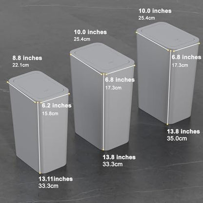 N. NETDOT Bathroom Trash Can with Lid 3 Pack Set, 2 Packs 4 Gal Slim Kitchen Trash Can and 1 Pack 2.6Gal Garbage Can, Small Trash Bin/Waste Basket for Bedroom (Grey, Pack of 3) - color: Gray, size: 2 X 4 Gal & 1 X 2.6 Gal