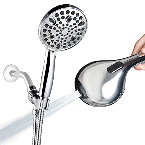 Shower Head with Handheld,High Pressure 10 Spray Modes Showerhead,Chrome | 4.7”Detachable Showerhead Set with 5ft Hose, Adjustable Bracket and Built-in Power Wash to Clean Tub, Tile & Pets - Chrome - color: Polished Chrome
