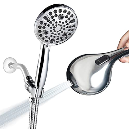 Shower Head with Handheld,High Pressure 10 Spray Modes Showerhead,Chrome | 4.7”Detachable Showerhead Set with 5ft Hose, Adjustable Bracket and Built-in Power Wash to Clean Tub, Tile & Pets - Chrome - color: Polished Chrome