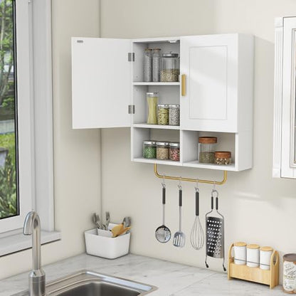 Wall Mounted Bathroom Storage Cabinet Medicine Cabinet | Medicine Cabinet with Adjustable Shelves & Towel Bar for Bathroom, Laundry Room, Bedroom, Enterway - color: White