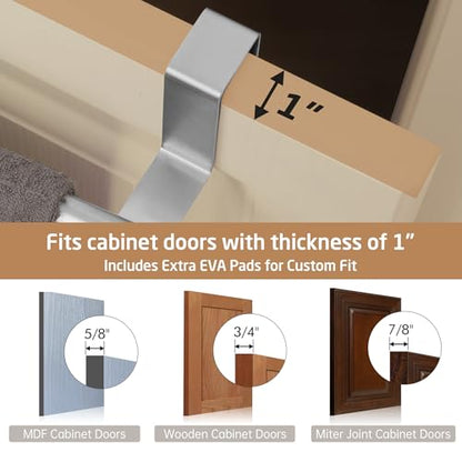 KES Over The Cabinet Door Towel Rack, Kitchen Towel Holder, 2 Pack | Anti-Wobble Stable Fit, Fit Doors Under 1" Thick, SUS304 Stainless Steel Bars for Dish Hand Towels, Brushed Finish - color: Brushed Finish