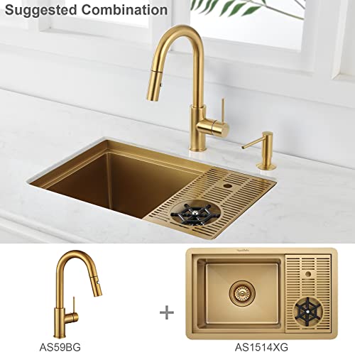 AS59BG Brushed Gold Brightly Bar Faucet or Prep Kitchen Sink Faucet with Pull Down Sprayer and Single Handle - color: Brushed Gold Brightly, style: Classic