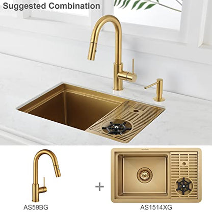 AS59BG Brushed Gold Brightly Bar Faucet or Prep Kitchen Sink Faucet with Pull Down Sprayer and Single Handle - color: Brushed Gold Brightly, style: Classic