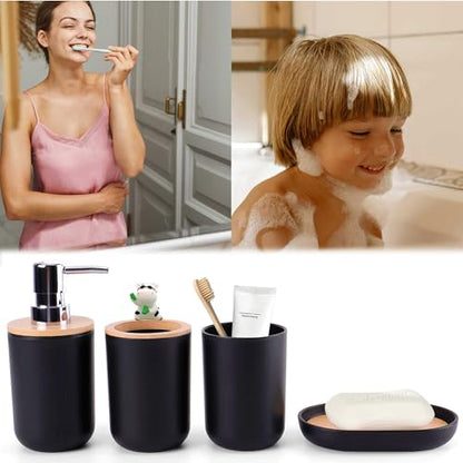 Black Bathroom Accessories Sets Complete Toothbrush Holder Black Soap Dispenser Toothbrush Cup Soap Dish Rustic Farmhouse Bathroom Accessories Decor Essentials Bathroom Kit（Black）, ystz-001 - size: black