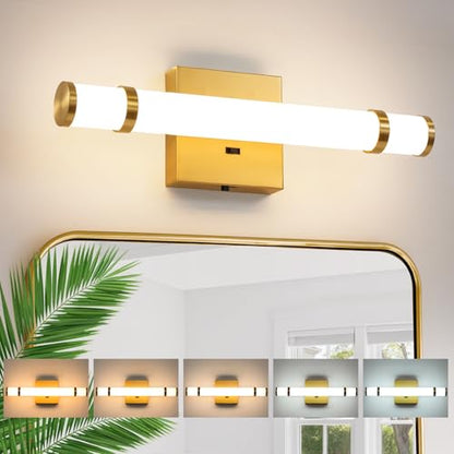 Gold Bathroom Vanity Light - 15.4 Inch LED Modern Bathroom Light Fixtures Over Mirror with Acrylic Shade 10W Dimmable 5CCT Bathroom Sconces Wall Lighting (Built-in Dimmer) - color: Gold, size: 15.4 Inch