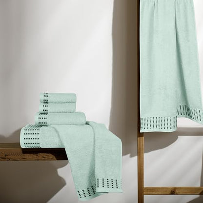Ultra Soft 6 Pack Cotton Towel Set, Contains 2 Bath Towels 28x55 inch, 2 Hand Towels 16x24 inch & 2 Wash Cloths 12x12 inch, Ideal Everyday use, Compact & Lightweight - Sea Green - color: Sea Green, size: 6 Pack Set