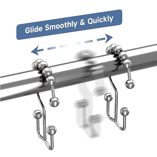 Titanker Shower Curtain Hooks Rings, Rust Resistant Metal Double Glide Shower Hooks Rings for Bathroom Shower Rods Curtains, Set of 24 Hooks - Chrome - color: Chrome--24pack, style: Modern