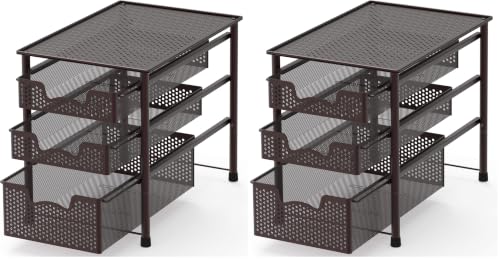 Simple Houseware Stackable 3 Tier Sliding Basket Organizer Drawer, Bronze (Pack of 2) - color: Bronze, size: 3-Tier (Pack of 2)