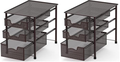 Simple Houseware Stackable 3 Tier Sliding Basket Organizer Drawer, Bronze (Pack of 2) - color: Bronze, size: 3-Tier (Pack of 2)