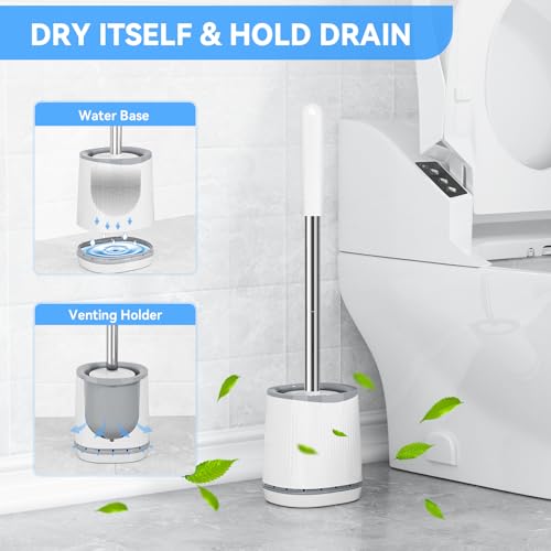 TRENTI Toilet Brush and Holder Set - Bristles Bowl Brush Head with Ventilated Holder, Wall Mounted Compact Set for Bathroom Deep Cleaning - color: White