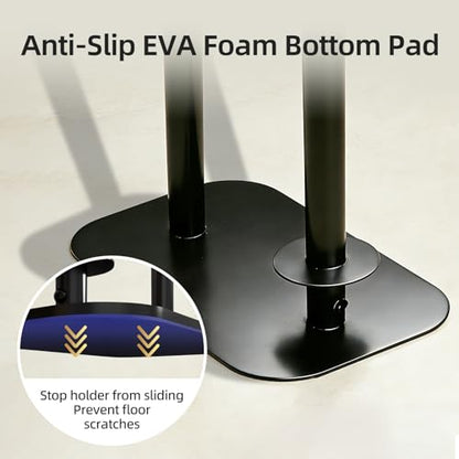 Toilet Paper Holder Free Standing for 4 Rolls with Anti-Slip Base | Rustproof Metal Toilet Paper Stand with Top Storage Shelf for Phones, Wipe and More, Bathroom Organizers and Storage, Black