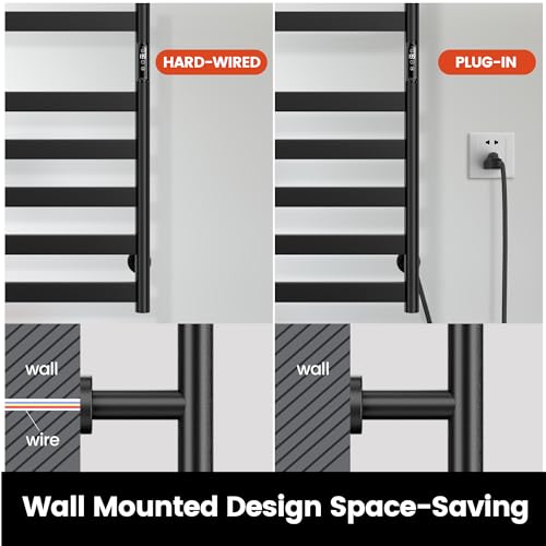 Electric Towel Warmer Rack, 10-Bar Stainless Steel Heated Tower Rack with Built-in Timer, Wall Mounted, Plug-in/Hardwired, Black - color: Black