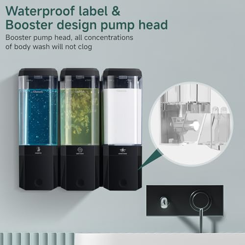 Shampoo and Conditioner Dispenser 3 Chamber No Drill Shampoo Dispenser for Shower Wall Mounted Shower Soap Dispenser 3 * 500ml Refillable Shower Dispenser for Bathroom Hotel(Black 3 Chamber) - color: Black-clear-3