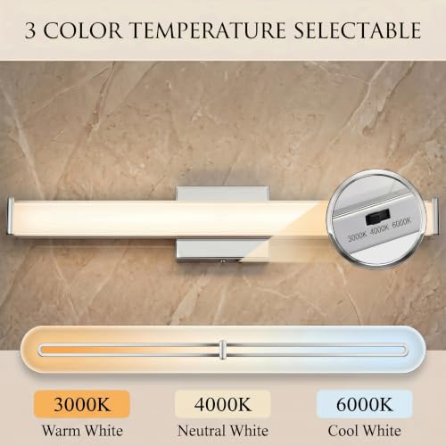 URSOLA 36" Modern LED Bathroom Light Fixtures, Chrome 3CCT Dimmable Bathroom Vanity Light Over Mirror, Bathroom Vanity Bath Bar Lights with Double Layer Acrylic Shade - color: Chrome, size: 36inch