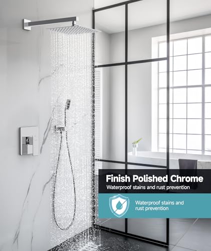 SR SUN RISE Shower Faucet Set & System - 10 Inch Rainfall Shower Head & Handle Set Wall Mounted Polished Chrome Solid Brass Valve Trim Kit Included - color: Polished Chrome, size: 10 Inch