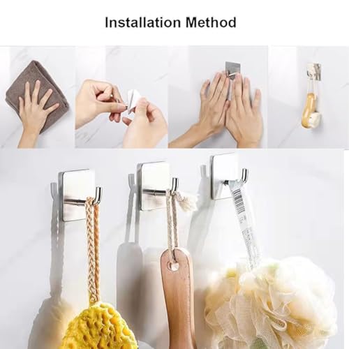 5 Pcs Adhesive Hooks Waterproof in Shower Hooks for Hanging Loofah, Towels, Clothes, Robes for Bathroom(Silver Square) - color: Silver Square