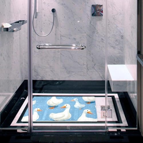 Shower Mat Non Slip 26.8 x 15.1 Inches, White Goose Pattern Bathtub Mat Shower Stall Mats with Suction Cups and Drain Holes, Non Slip Bath Mat for Tub for Elderly & Kids - color: Multi 14