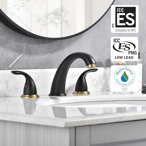 sumerain 8 Inch Widespread Bathroom Faucet 3 Hole Vanity Faucet SUS 304 Stainless Steel, Black&Gold - color: Black and Gold