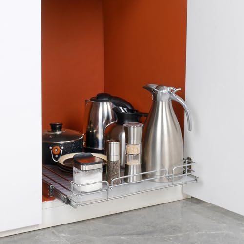 VEVOR 18.5"Wx21"Dx3.5"H Pull Out Cabinet Organizer, Heavy Duty Slide Out Pantry Shelves, Chrome-Plated Steel Roll Out Drawer, Drawer Storage for Home Under Sink, 20"Wx22"Dx7"H Install Size for Cabinet - size: 18.5"Wx21"D