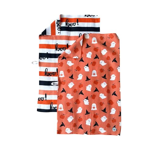 Kitchen Towels, Dish Towels for Kitchen, 2 Pc Kitchen Towel Set | Microfiber Waffle Towels, 16 x 26 inches, with Hanging Loops, Reusable Tea Towels, Cute Kitchen Towels - 2 Pack - color: Halloween Boo