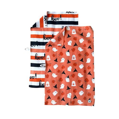 Kitchen Towels, Dish Towels for Kitchen, 2 Pc Kitchen Towel Set | Microfiber Waffle Towels, 16 x 26 inches, with Hanging Loops, Reusable Tea Towels, Cute Kitchen Towels - 2 Pack - color: Halloween Boo