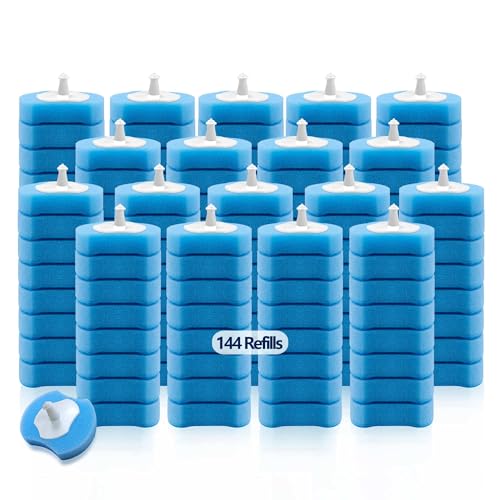 144 Count Disposable Toilet Brush Refills Compatible with Most Wands, Toilet Bowl Wand Refills-Blue Disposable Sponge Refill Heads Prefilled Cleaning Fluid for Bathroom Toilet Cleaning. - color: 144 Bluetoilet Brush Refills
