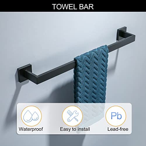 Black Towel Bar Set 5-Piece Bathroom Hardware Set Including 23.6 Inch Towel Bar,Towel Ring Towel Hook and Toilet Paper Holder with Shelf,Stainless Steel Bathroom Accessories Set - color: Black