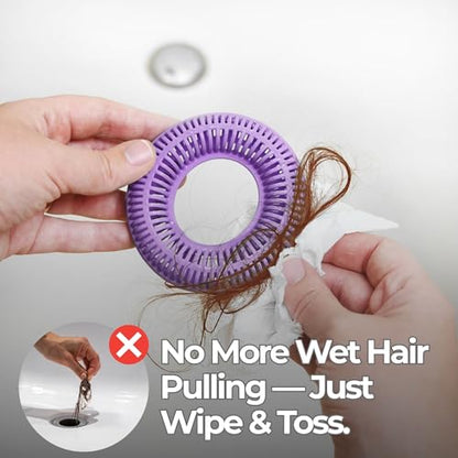 TubRing Pop-Up Drain Protector & Strainer Silicone Hair Catcher, Violet | Easy snap-in design fits around bathtub stoppers. Customizable utility guard for clog prevention. Fits 1.85"- 2.16" drains. - color: Violet