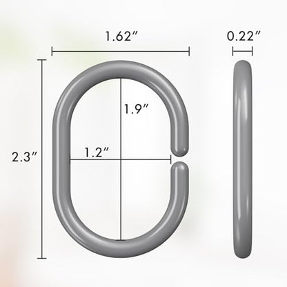 Grey Shower Curtain Hooks Rings, 24 Pcs Plastic Shower Curtain Rings, Plastic Shower Curtain Hooks for Bathroom Shower Rod, Grey Shower Hooks for Bathroom - color: Grey
