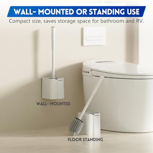 Y-in Hand 2 Pack Silicone Toilet Brush, Soft Toilet Bowl Brush Set for Deep Cleaning. Bathroom RV Accessories with Long Handle, Wall mountable. - White - color: White Silicon-2 Pack