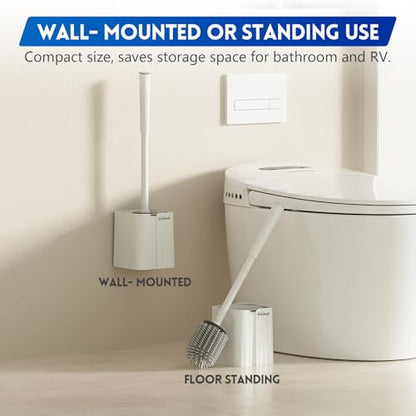 Y-in Hand 2 Pack Silicone Toilet Brush, Soft Toilet Bowl Brush Set for Deep Cleaning. Bathroom RV Accessories with Long Handle, Wall mountable. - White - color: White Silicon-2 Pack