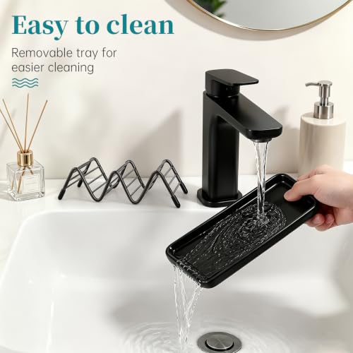 Stainless Steel Soap Dish Draining Soap Holder with Ceramic Tray, Black | Reversible Design Fits 2-3 Bars, Rustproof, Easy to Clean, Space Saving, Non Slip, for Bathroom, Shower, Kitchen - color: Black, size: 6.3" x 3.0"(with tray)