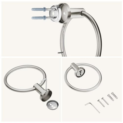 FORIOUS Towel Ring, SUS304 Stainless Steel Hand Towel Holder,Brushed Nickel | Modern Hand Towel Holder Rack Hanger Round for Bathroom Wall Mounted, Ideal for Bathroom, Kitchen, RV - color: Stainless Steel