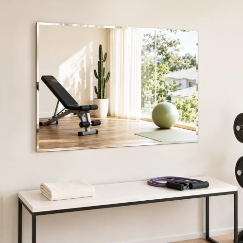 Frameless Bathroom Beveled Wall Mirror, 48"x36" Large Wall Mirror | Vanity Wall Mirrors for Over Sink, Bedroom, Dining Room, Living Room, Entryway, Fireplace, Hangs Horizontally or Vertically - size: 48"L x 36"W