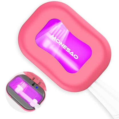 MONESAO Toothbrush Sanitizer Covers, Toothbrush Case with Violet Light | Rechargeable Cleaner Case - Auto Home Travel Tooth Brush Cap Box for Any Electric and Manual Toothbrushes (Pink) - color: Pink