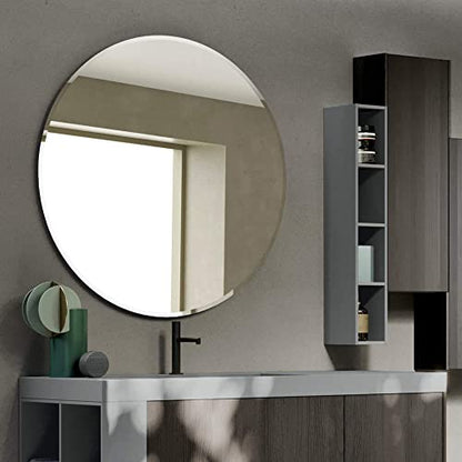 18 Inch Round Frameless Bathroom Vanity Mirror with Beveled Edge - Shatterproof Circle Wall Mounted Decorative Glass with Safety Backing for Living Room Bedroom Hallway Entryway - Fab Glass and Mirror - size: 18"L x 18"W, style: Round