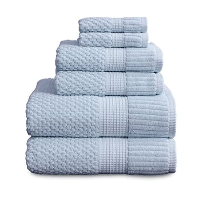 NY Loft 100% Cotton 6-Piece Bath Towel Set | Blue | Oeko-TEX | Quick-Dry | 30" x 52" Bath Towels | 16" x 28" Hand Towels | 12" x 12" Washcloths | Super Absorbent | Designer-Styled Texture - color: Chambray Blue, size: 6 Piece Set