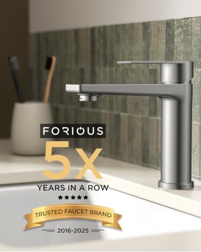 FORIOUS Brushed Nickel Bathroom Faucet 1 Hole, Commercial Bathroom Faucets | Single Lever Rv Bathroom Faucet One Hole, Vanity Faucet for Bthroom Sink 1 Hole with Deck Plate, Drain, Hoses, for Camper - color: Stainless Steel
