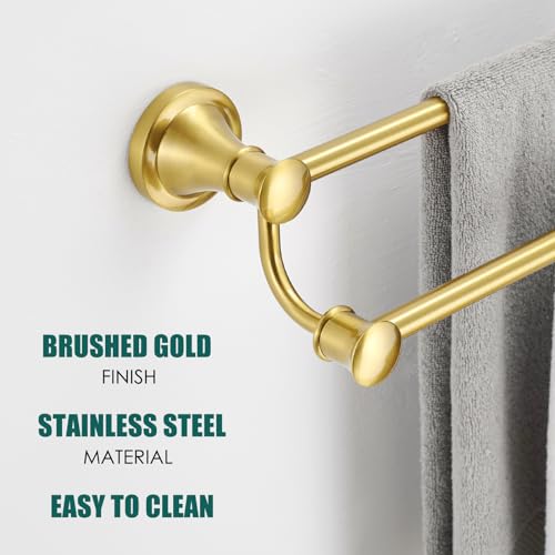 Hoimpro Double Towel Bar Towel Rack for Bathroom Wall Mounted Brushed Gold | Adjustable 16-26 In,Wall Mounted Towel Holder, Stainless Steel, Rustproof, Towel Rod Hanger Hardware Accessories Hotel - color: Brushed Gold
