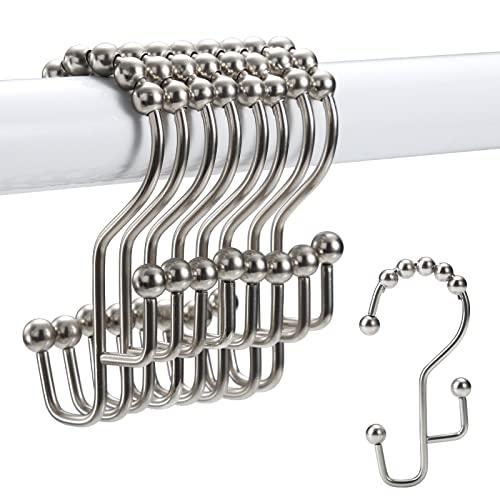 Shower Curtain Rings, SUTINE Double Shower Curtain Hooks, Rust-Resistant Stainless Steel Shower Curtain Rings, Easy Sliding Metal Shower Hooks for Shower Curtains & Liners, 12pcs-Matte Nickel - color: Matte Nickel