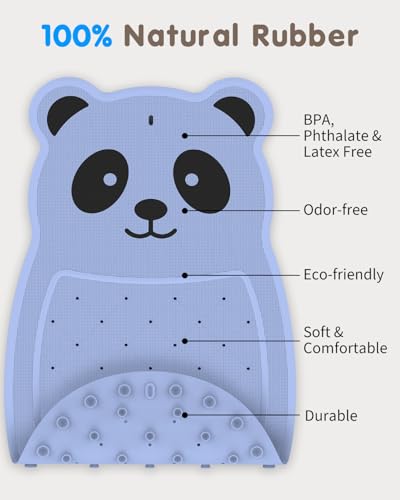 Panda Bathtub Mat Non Slip Kids Natural Rubber Low Odor, Bath Mat for Tub Non Slip for Baby 32"x18", Anti-Slip Surface and Strong Suction Cups Dual Anti-Slip, Machine Washable, Blue - color: Blue