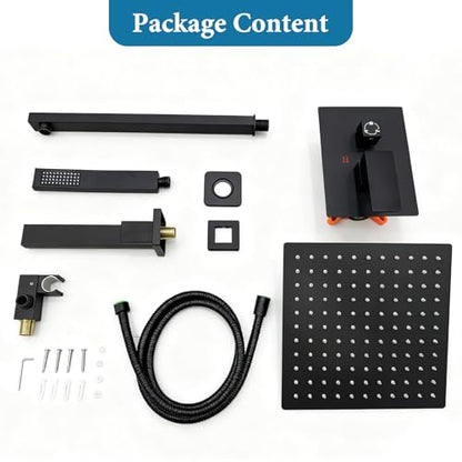 10 inch Square Shower Head and Handheld Set, Gasecoet Shower System with Tub Spout Wall Mounted Shower Faucet for Bathroom - Matte Black (With Shower Valve) - color: Matte Black, style: 3 Setting-10in