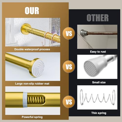 Ausemku Shower Curtain Rod 32-80 Inch Adjustable - 1 Inch Diameter Heavy Duty No drill Spring Tension Shower Rod, Non-Slip Rustproof Telescopic Rod for Bathroom, Gold - color: Warm Gold, size: 32-80 Inches