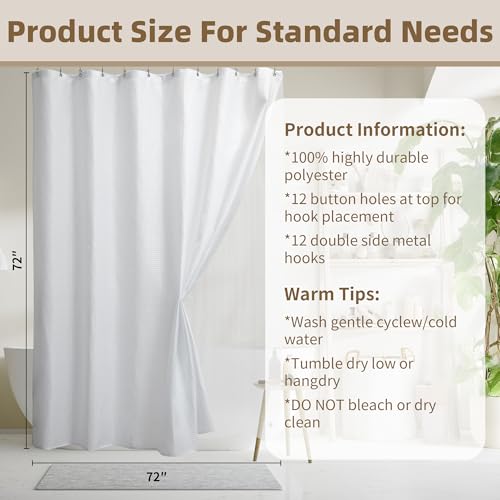 Siiluminisoy Shower Curtain with Liner, Waffle Shower Curtain Set with 12 Stainless Steel Hooks, Waterproof, Machine Washable, Luxury Fabric Shower Curtains for Apartment, White, 72" W x 72" H - color: Awhite, size: 72"W x 72"L (Pack of 1)