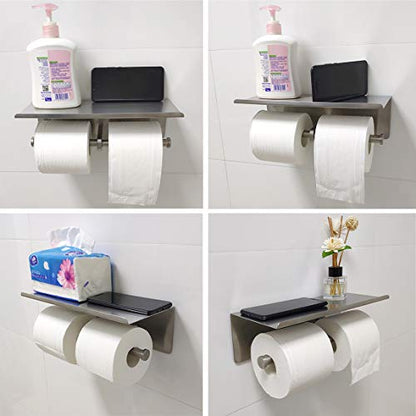 Large Double Toilet Paper Holder with Shelf, GZILA Dual Toilet Paper Rolls Holder Wall Mounted, Bathroom Mobile Phone Storage Rack, Tissue TP Dispenser, SUS304 Stainless Steel Brushed Nickel - color: Brushed Nickel