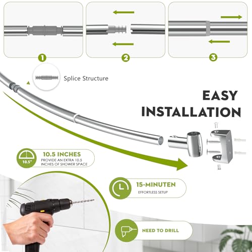 Curved Shower Curtain Rod， Adjustable 33-78 Inches Silver All Stainless Steel Curved Shower Rod， Shower Curtain Rod for Extra Shower Space for Bathroom, Bathtub, Stall, No Rust, Need to Drill - color: Silver