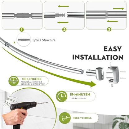 Curved Shower Curtain Rod， Adjustable 33-78 Inches Silver All Stainless Steel Curved Shower Rod， Shower Curtain Rod for Extra Shower Space for Bathroom, Bathtub, Stall, No Rust, Need to Drill - color: Silver